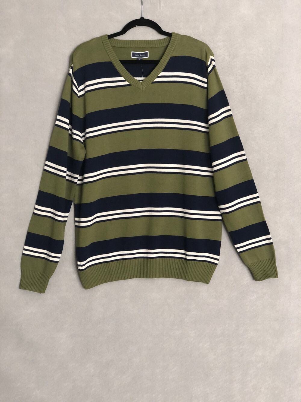Club Room V-Neck Sweater Stripe Green/Blue Men's XL NEW